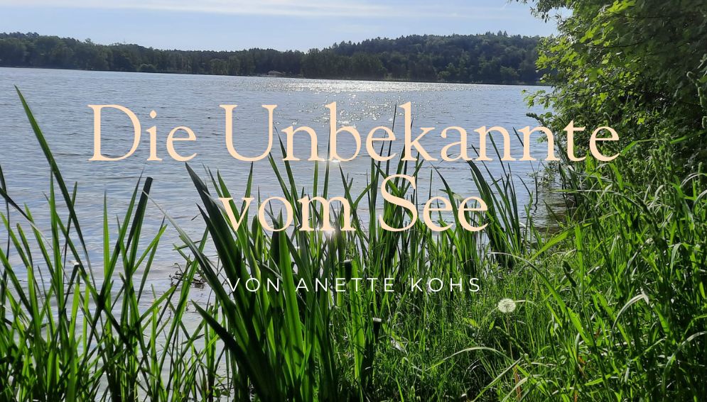 Ein kleiner See im Sommer. Die Schrift: Die Unbekannte vom See - von Anette Kohs